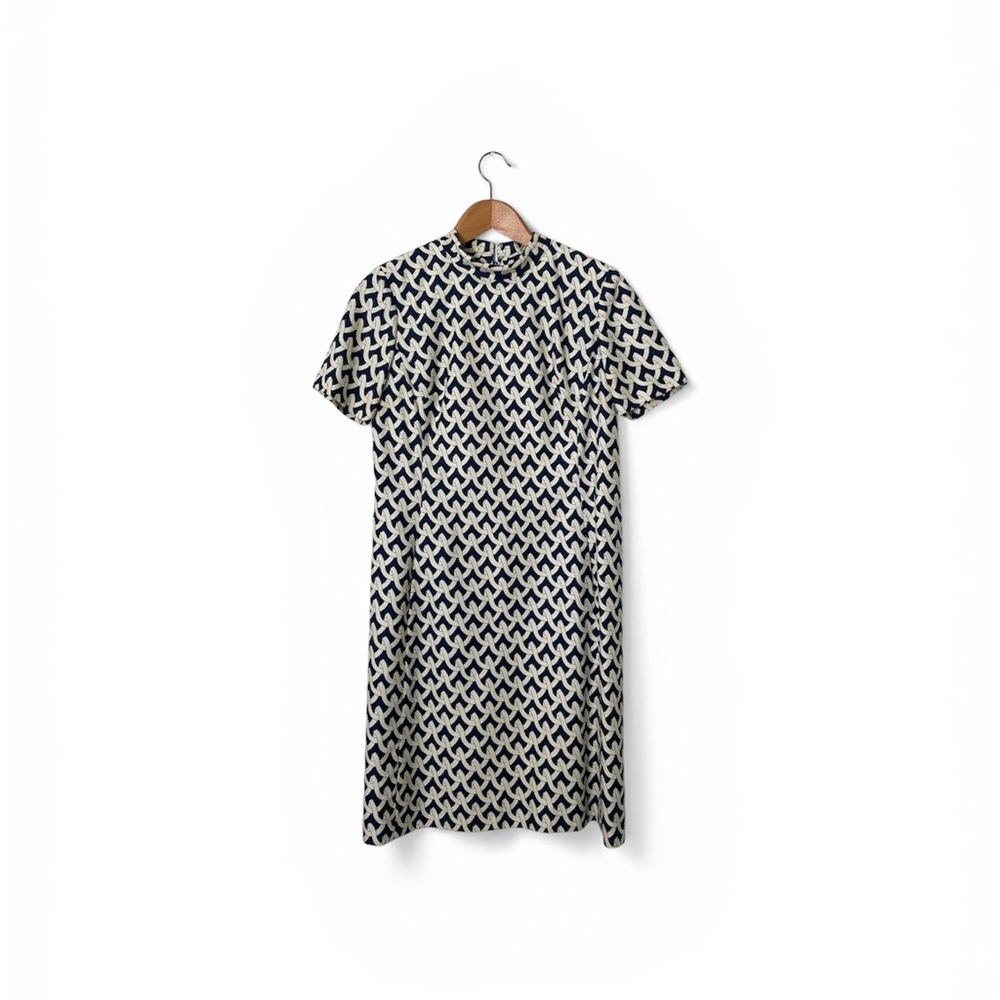 Vintage B. Altman and Company Navy and Cream Patterned Mini Dress